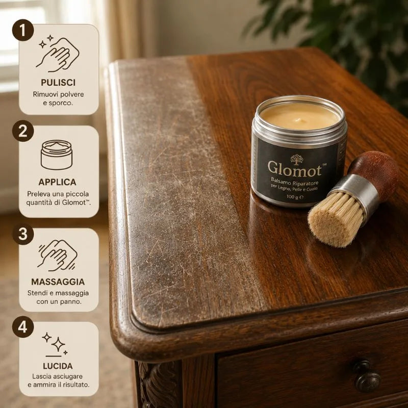 Glomot™ - Balsamo Riparatore per Parquet, Mobili in Legno, Pelle e Cuoio