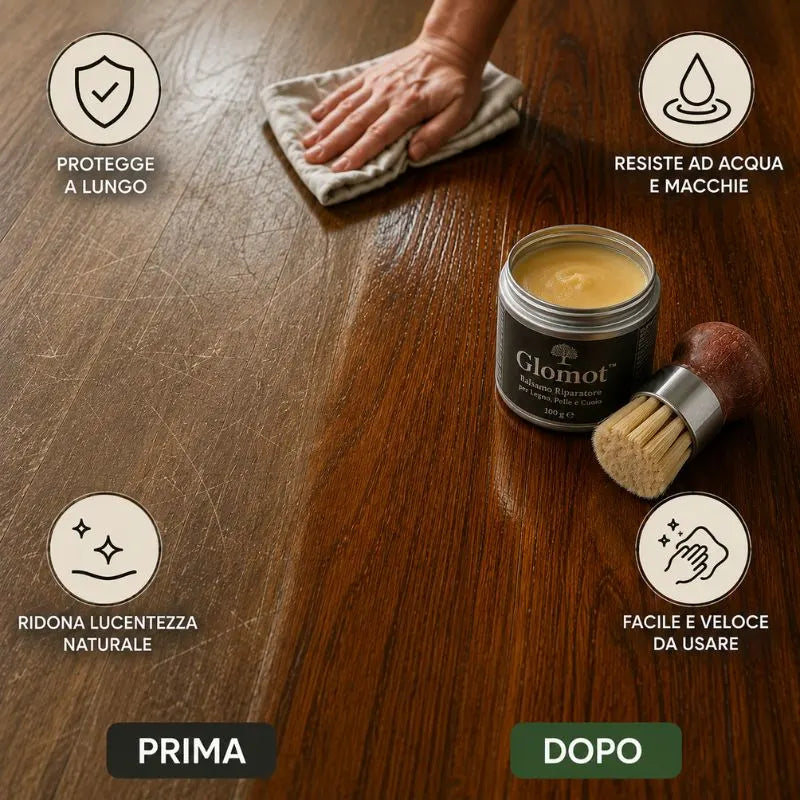 Glomot™ - Balsamo Riparatore per Parquet, Mobili in Legno, Pelle e Cuoio