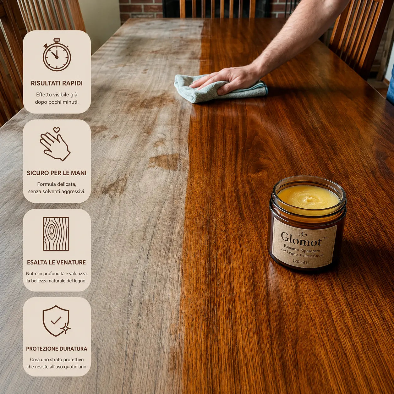 Glomot™ - Balsamo Riparatore per Legno, Pelle e Cuoio