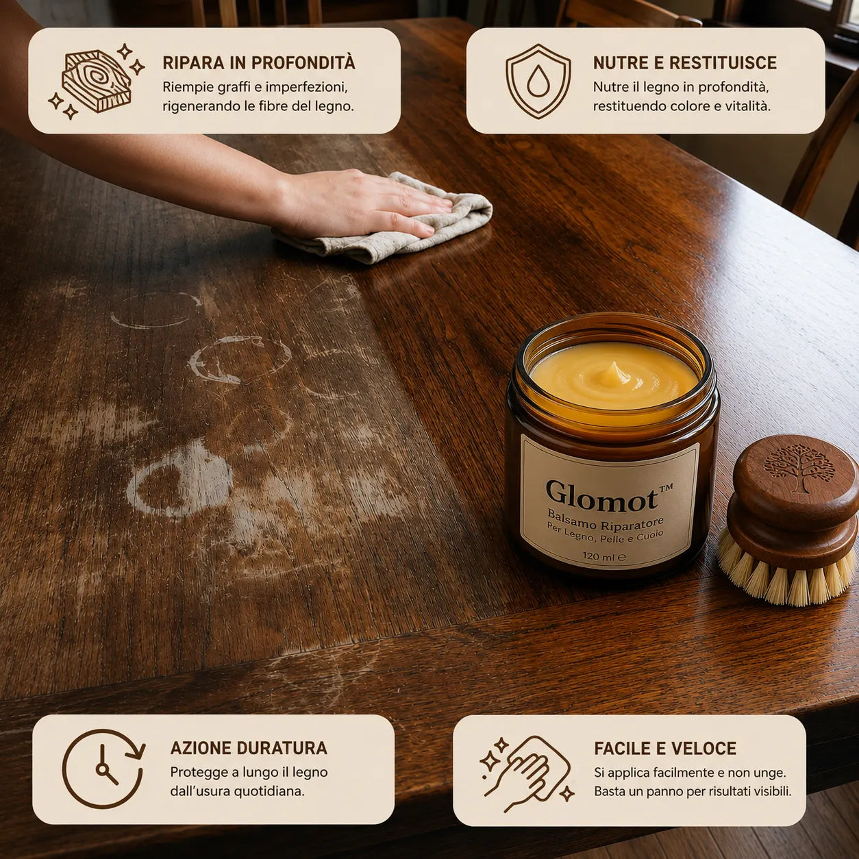 Glomot™ - Balsamo Riparatore per Legno, Pelle e Cuoio
